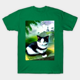 Tuxedo Cat in a Landscape Copyright TeAnne T-Shirt